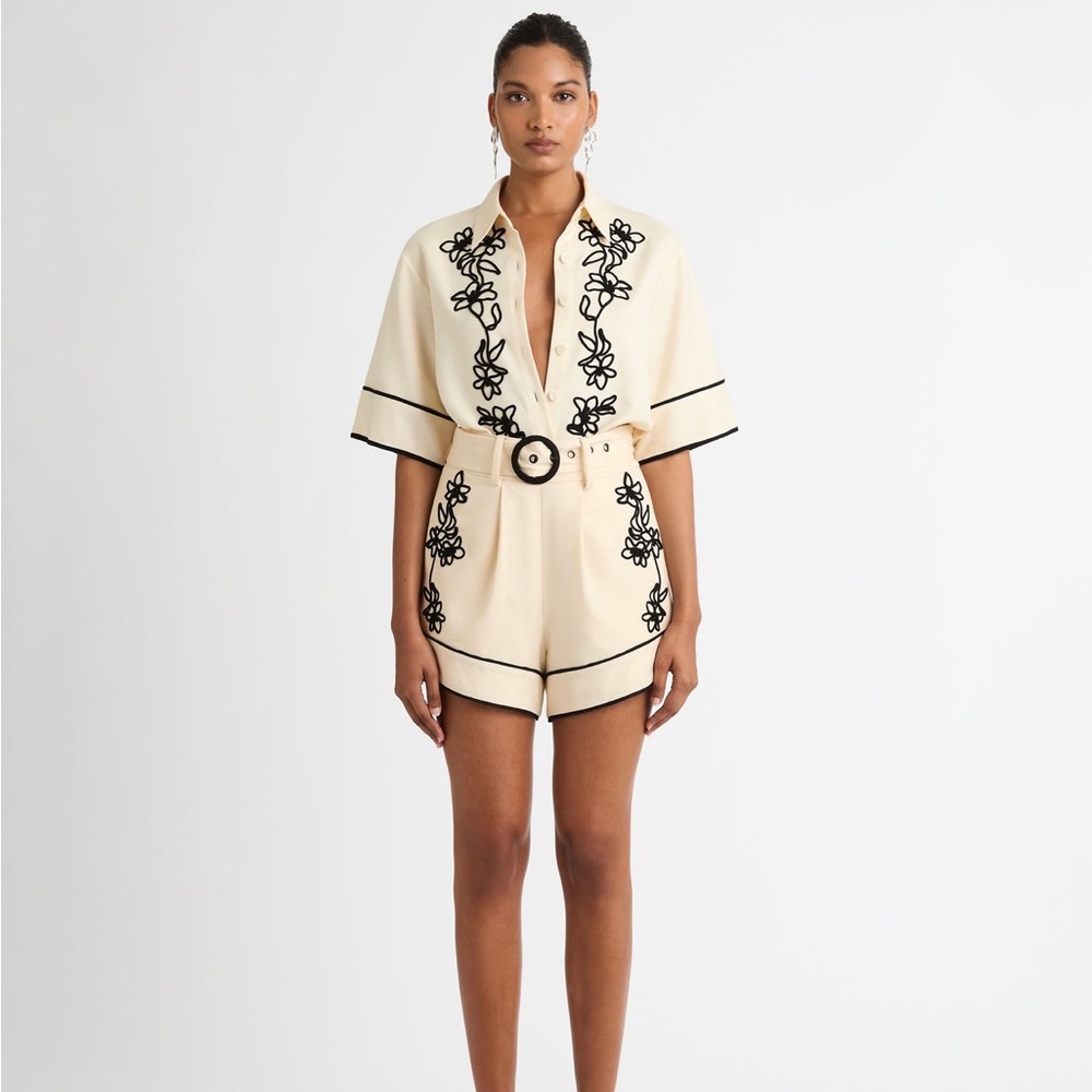 Anthropologie Belle Vere floral embroidered one piece belted romper NWT - Picture 2 of 16